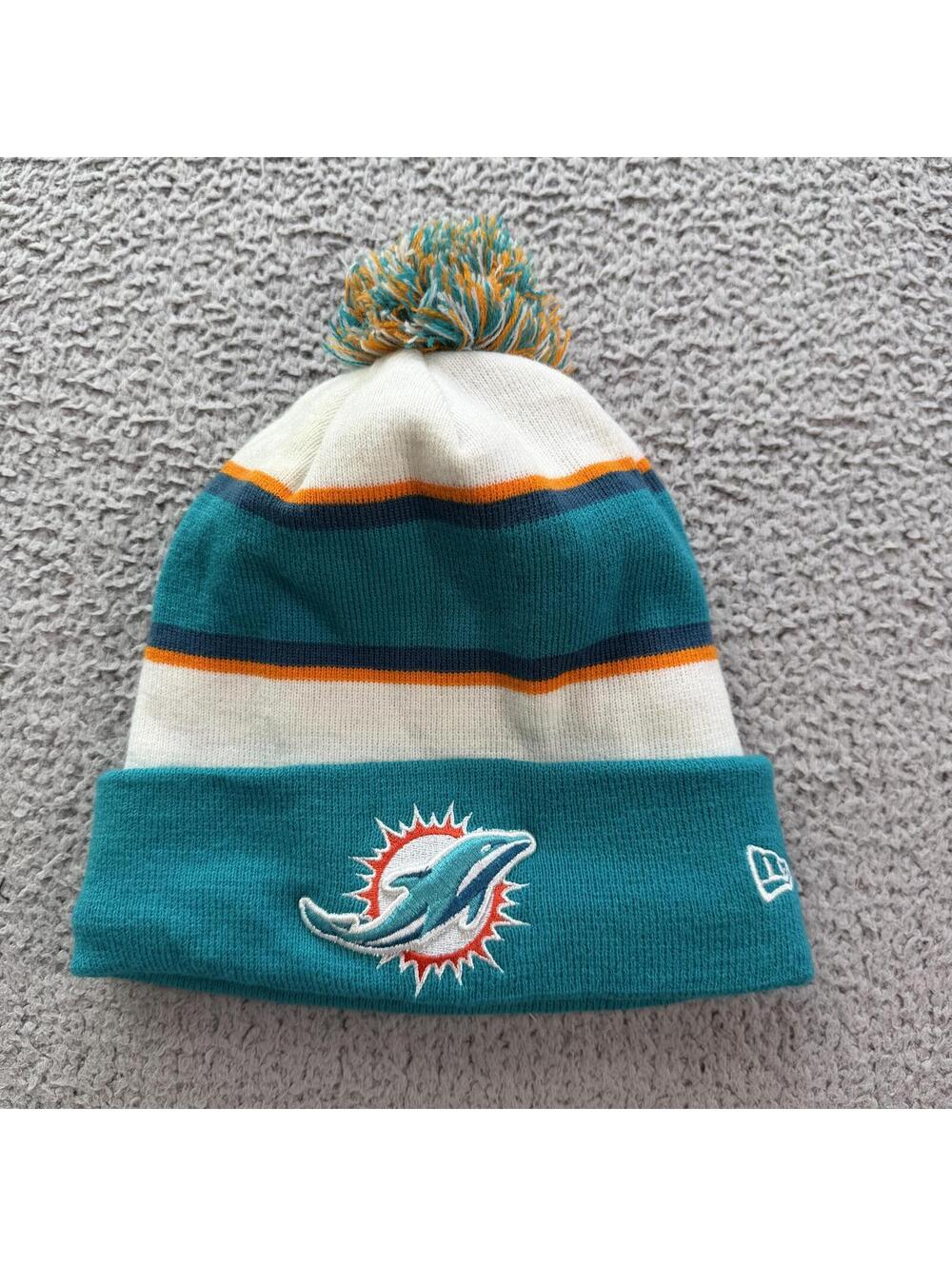 New Era Miami Dolphins Pom Beanie NFL Aqua Orange Winter Hat OSFM‎
